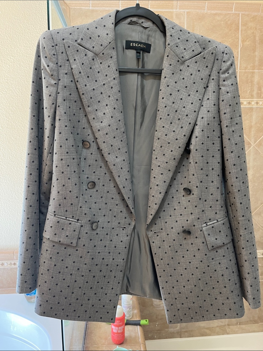 Escada Gray Blazer with Black Polka Dots